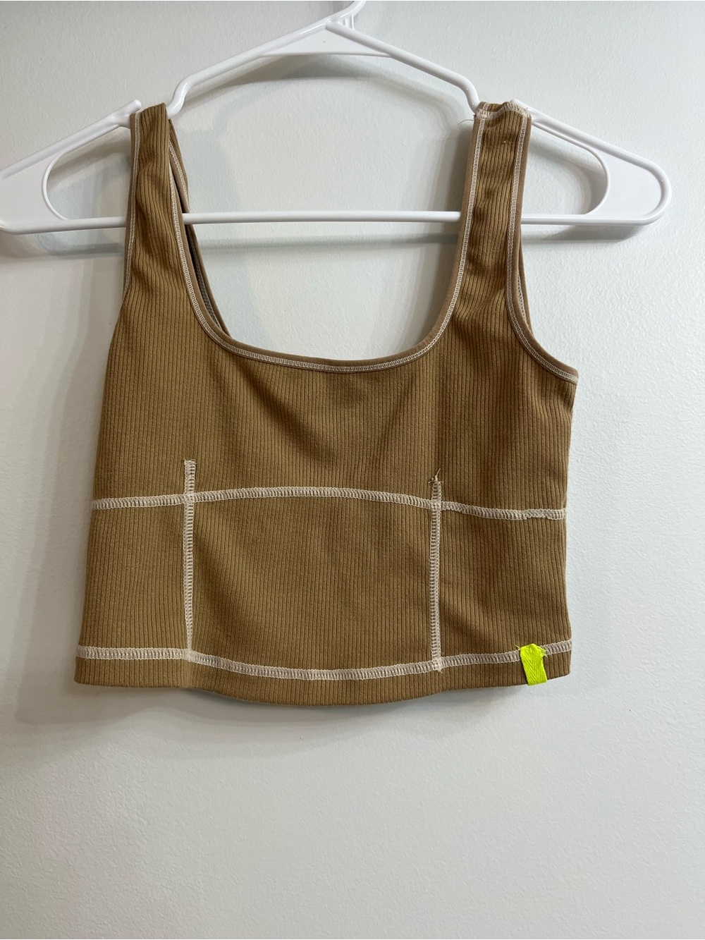 Gianni Bini Ribbed Crop Tank in Camel with Contrast Trim